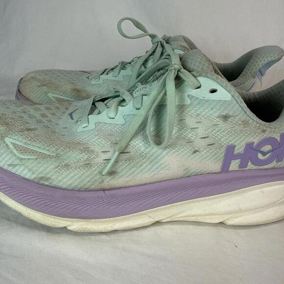 Hoka One One Clifton 9 Womens Size 10D Wide Green Purple Blue Running Athletic - Picture 8 of 15